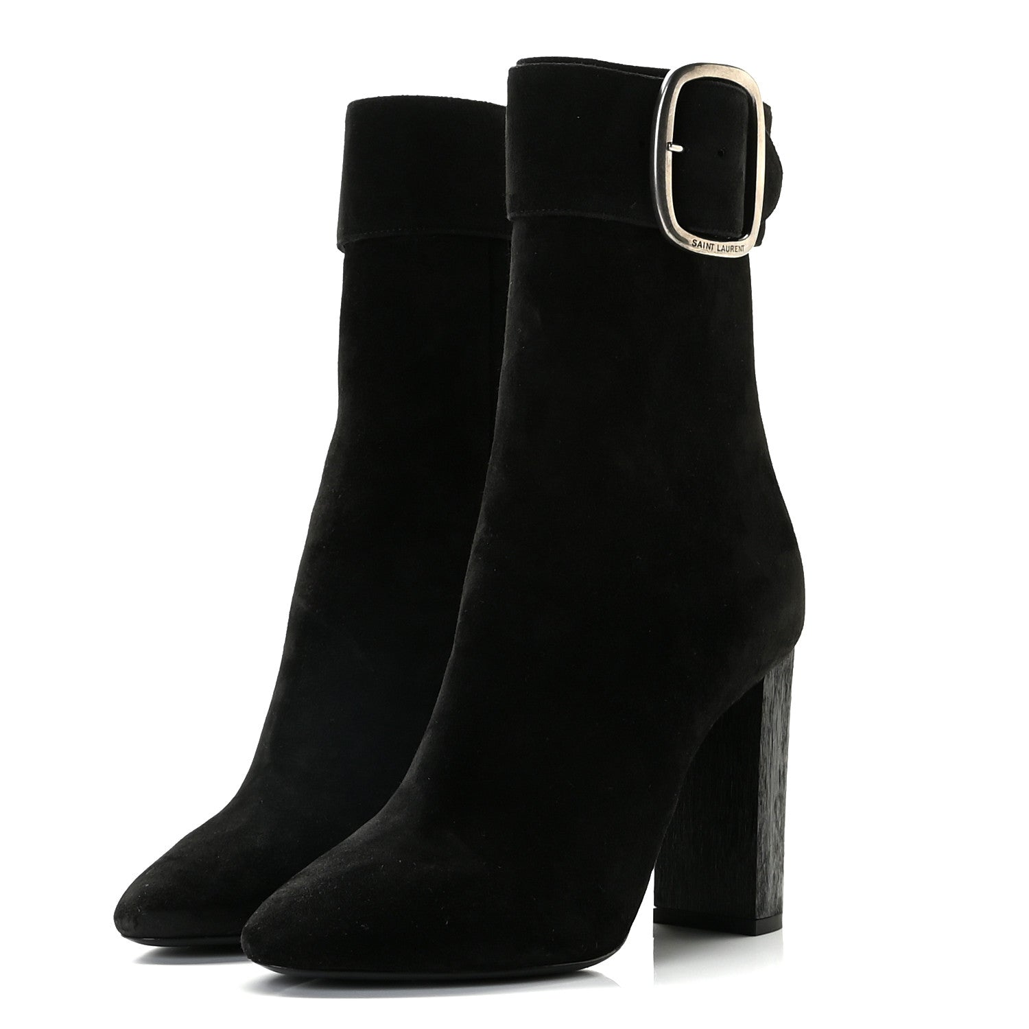 Saint Laurent Suede Joplin Buckle 105 Booties 37.5 Black 2 of 15
