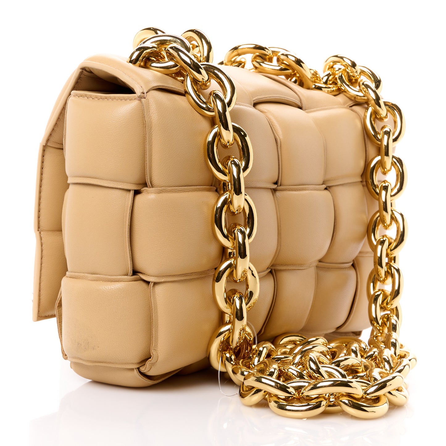 Lambskin Maxi Intreccio Padded Chain Cassette Crossbody Bag Almond