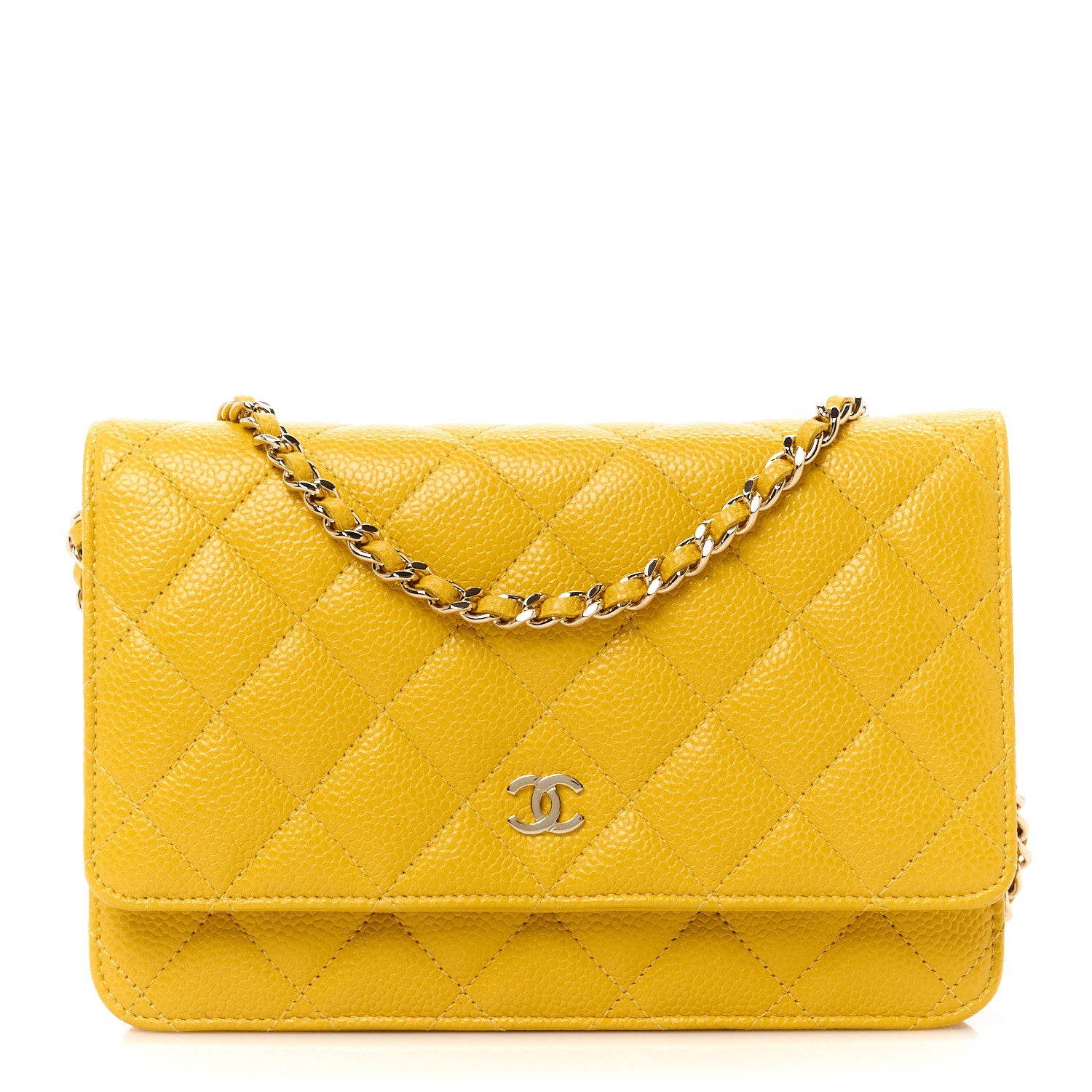 Chanel Caviar Quilted Wallet on Chain WOC Yellow 1 of 12