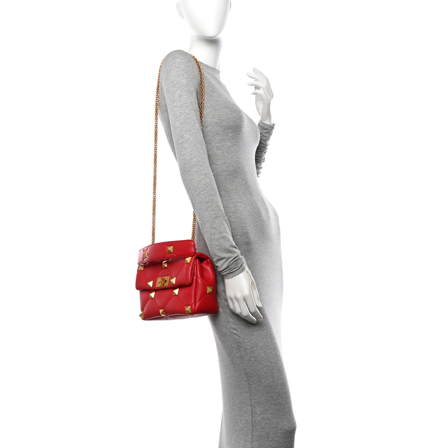 Nappa Medium Roman Stud Shoulder Bag Rouge Pur