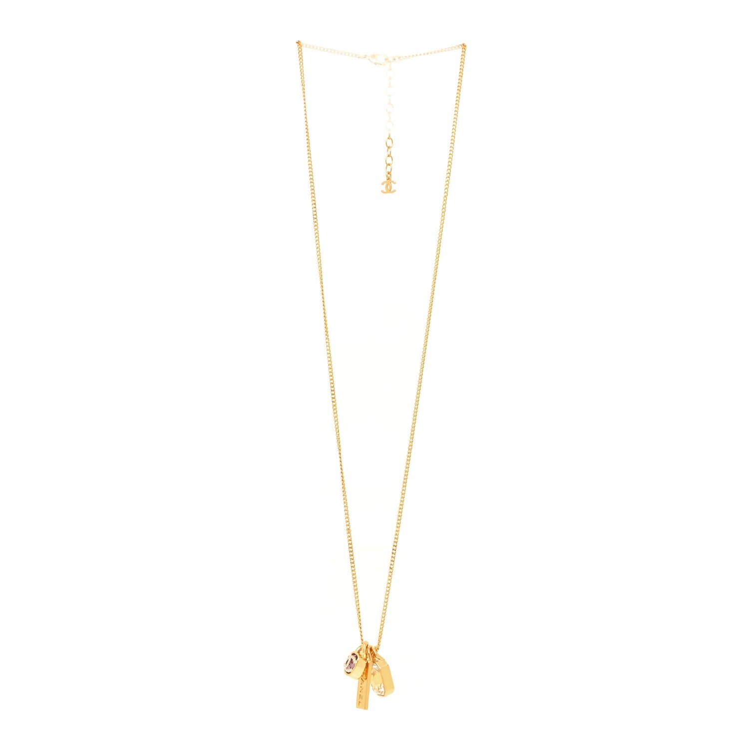 Chanel Metal Crystal Charm Necklace Purple Gold 3 of 5