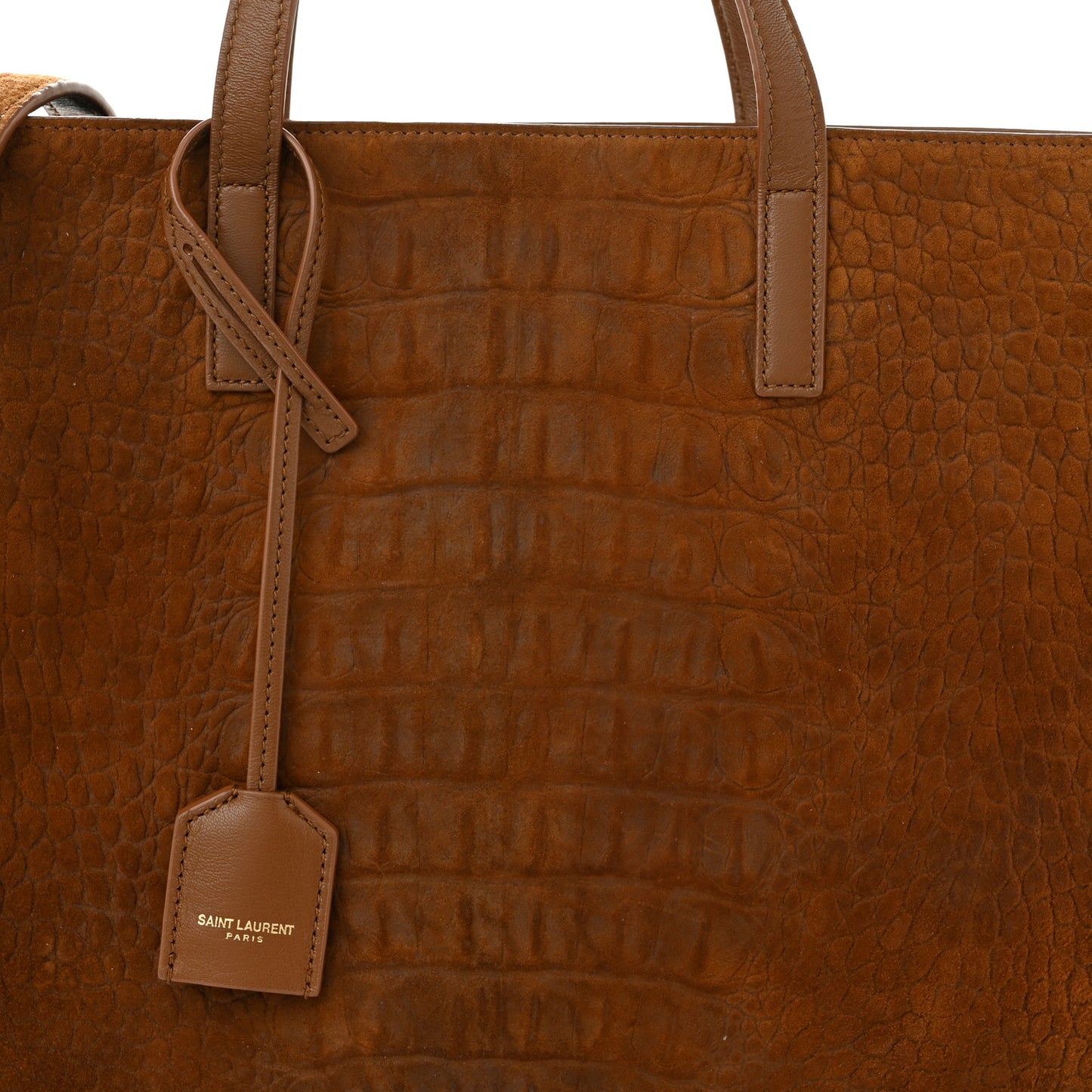Crocodile Embossed Suede Toy Shopping Tote Tan