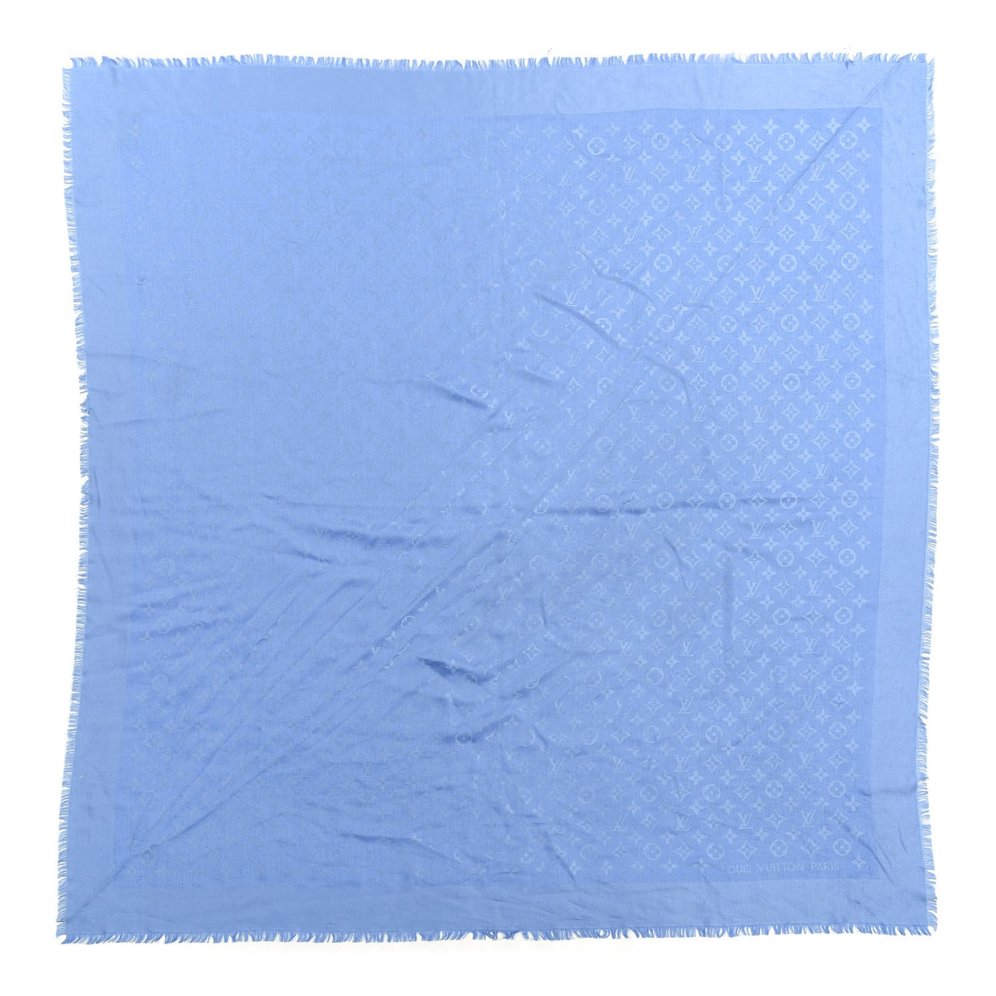 Silk Wool Monogram Shawl Blue