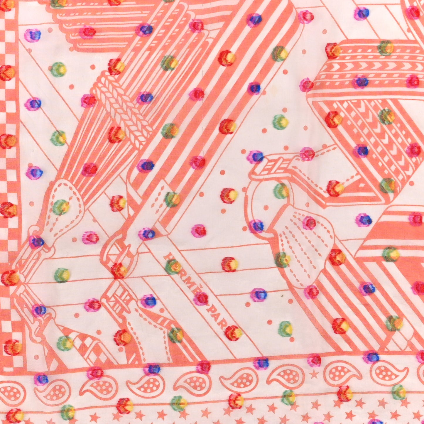 Silk Mousseline Embroidered Sangles en Zig Zag Pois Rainbow Scarf 60