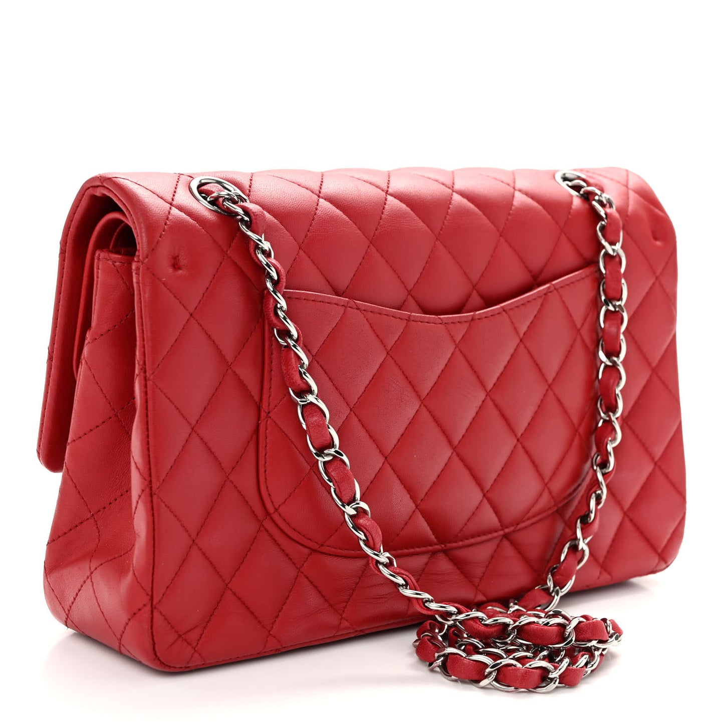 Lambskin Quilted Medium Double Flap Red