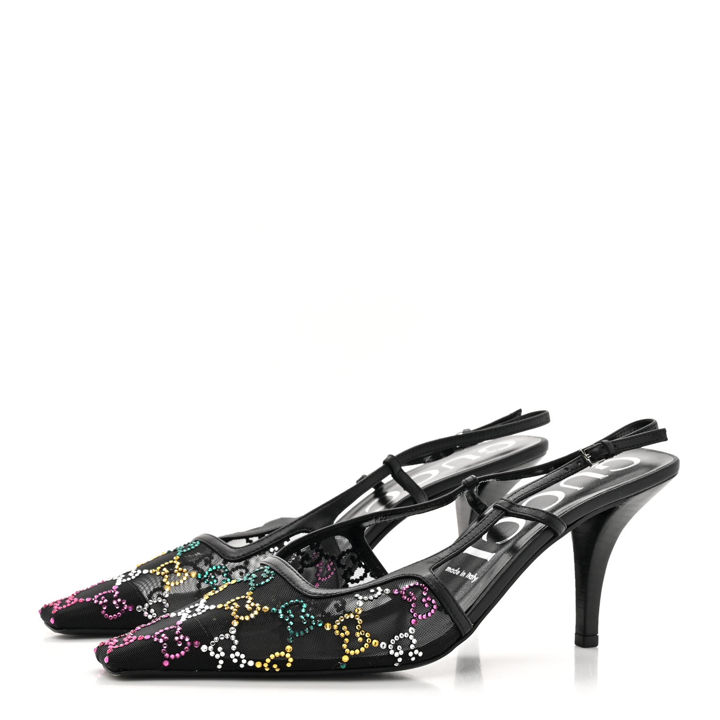 Tela Retino Nappa Charlotte Crystal GG Monogram Square G 75mm Slingback Pumps 40 Black