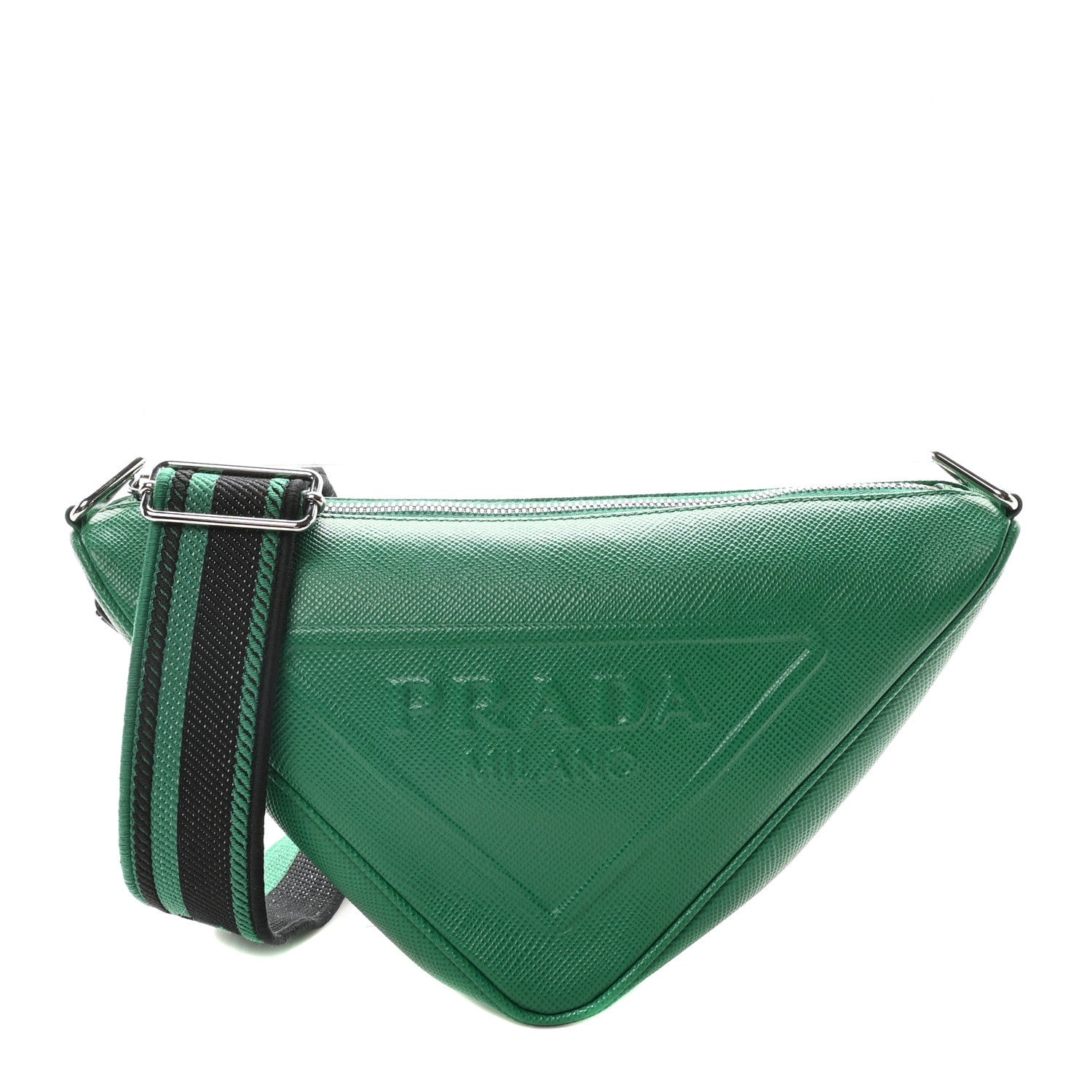 Prada Saffiano Cuir Triangle Logo Embossed Triangle Shoulder Bag