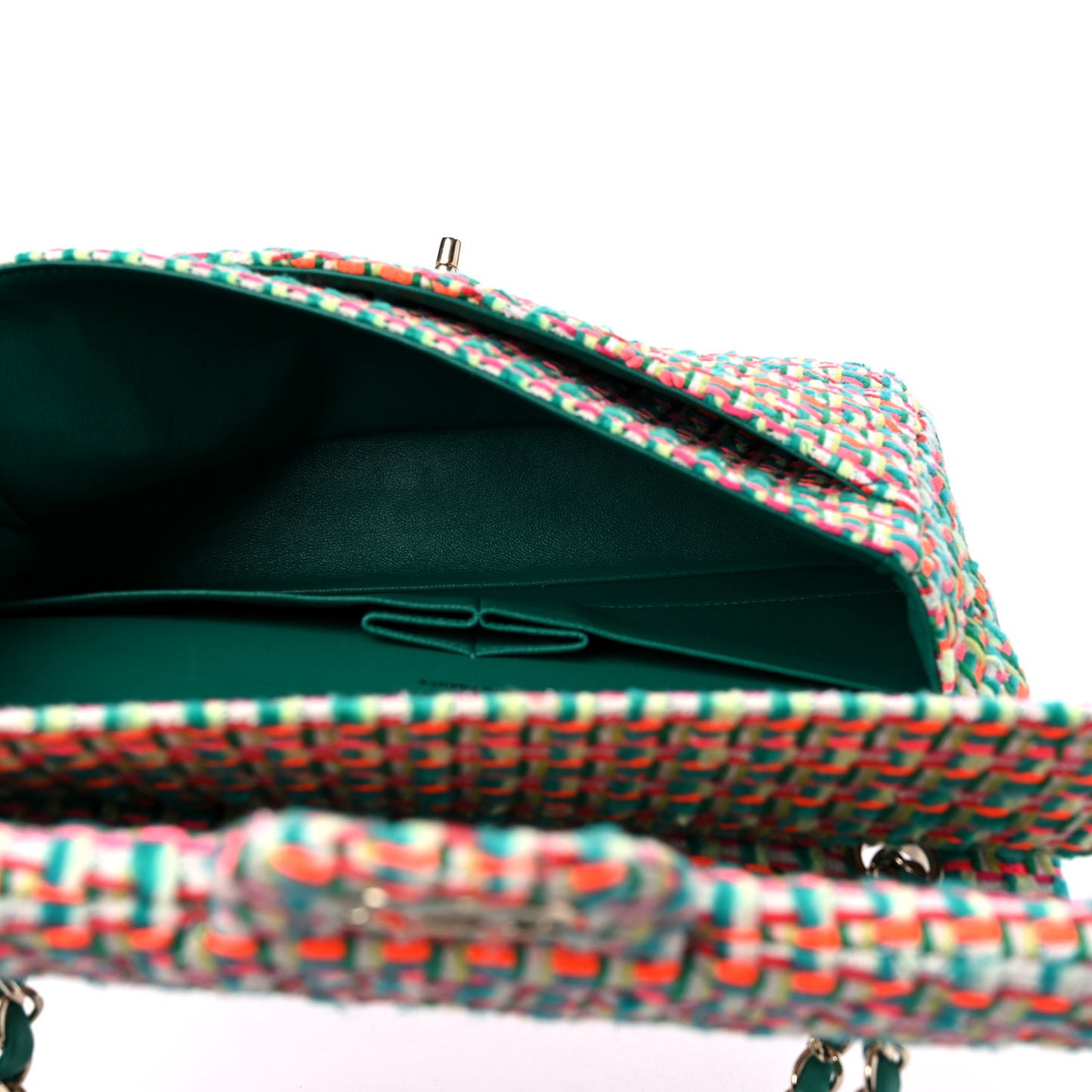 Tweed Quilted Medium Double Flap Multicolor Green