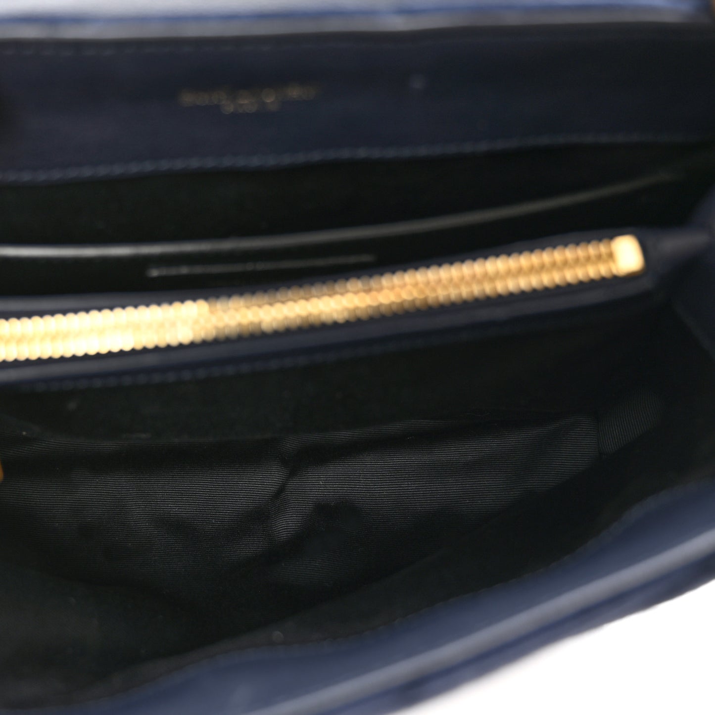 Suede Calfskin Y Quilted Monogram Small Loulou Chain Satchel Deep Marine