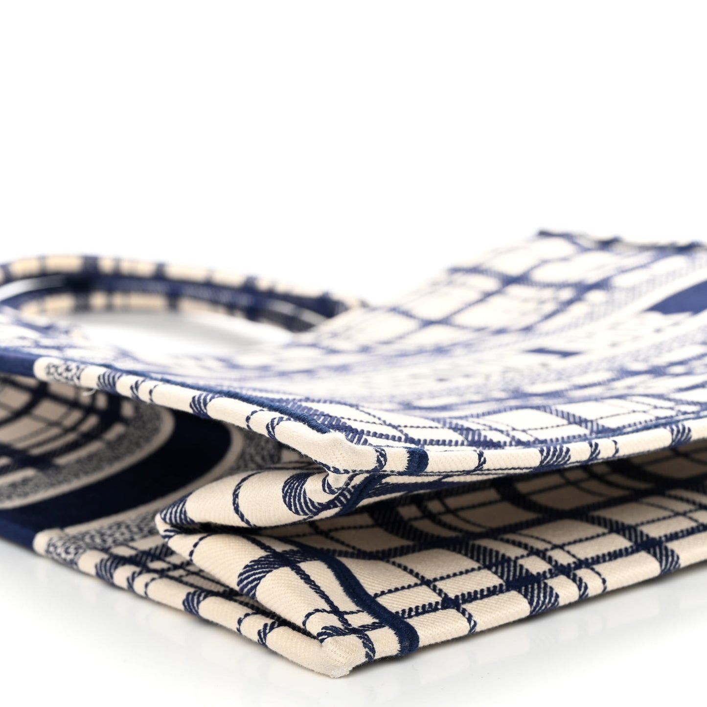 Canvas Embroidered Large Plaid Book Tote Navy
