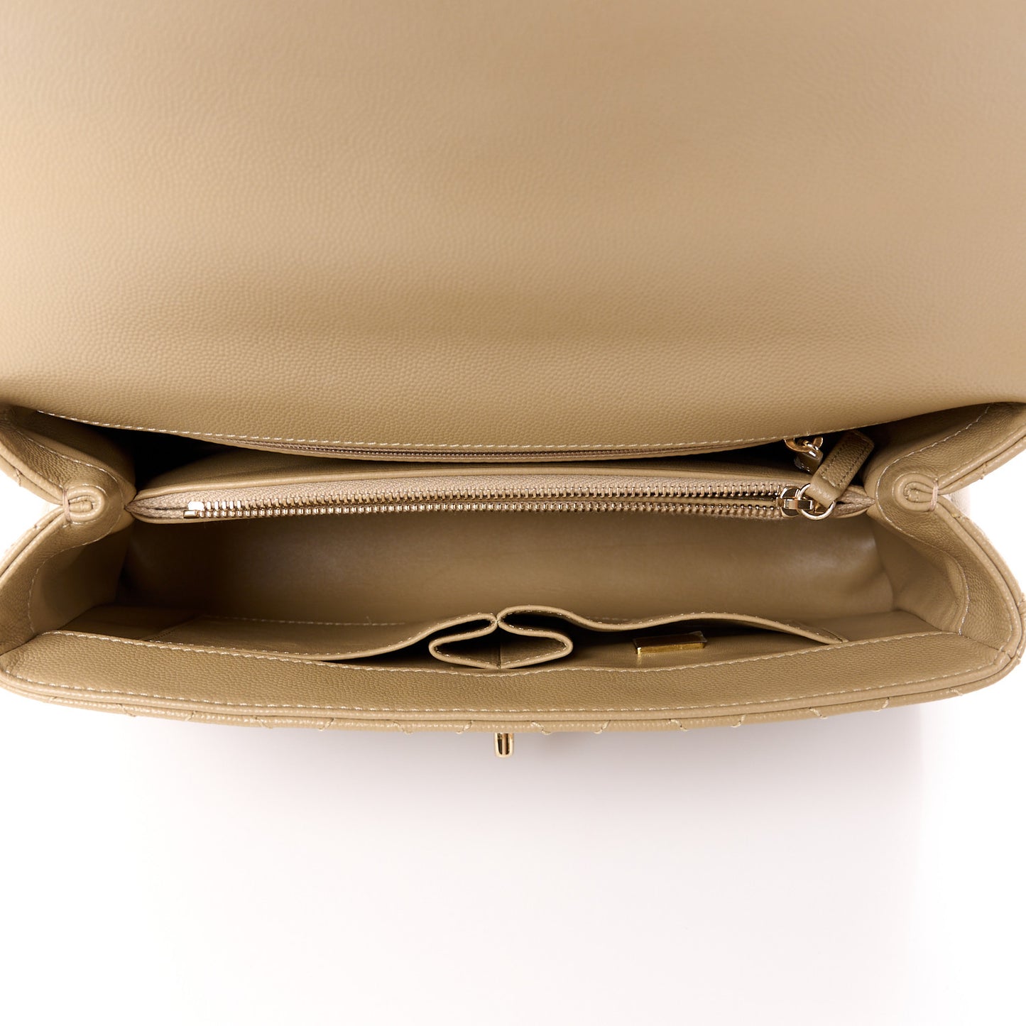 Caviar Lizard Embossed Quilted Small Coco Handle Flap Dark Beige