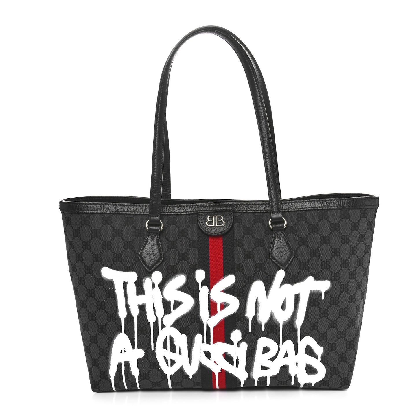 X BALENCIAGA BB Monogram Web Graffiti Medium Ophidia Shopping Tote Black