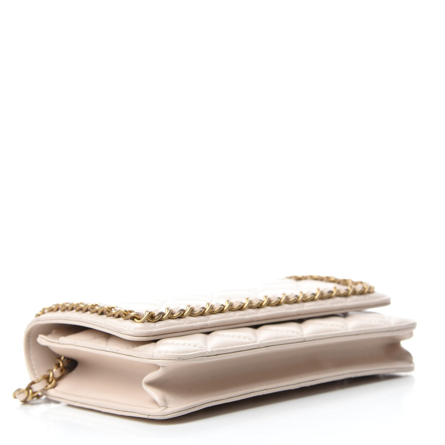 Lambskin Quilted Chain Around Wallet On Chain WOC Beige