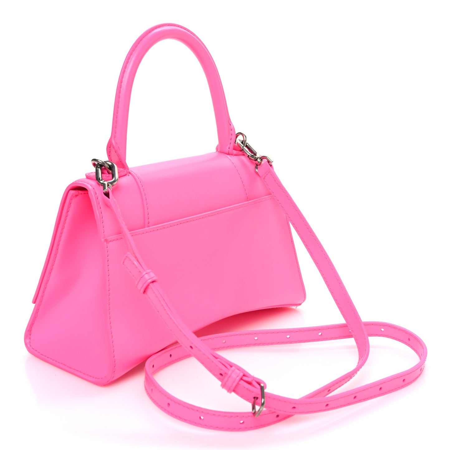 Shiny Box Calfskin Small Hourglass Top Handle Bag Acid Fuchsia