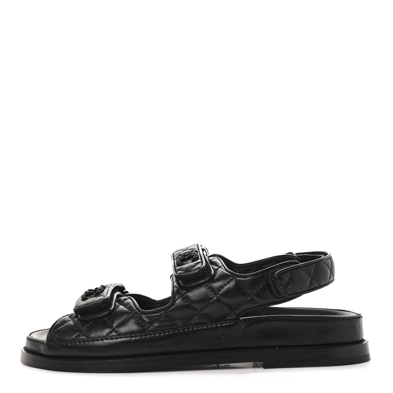 Chanel Grained Calfskin Velcro Dad Sandals 39 Black 1 of 8