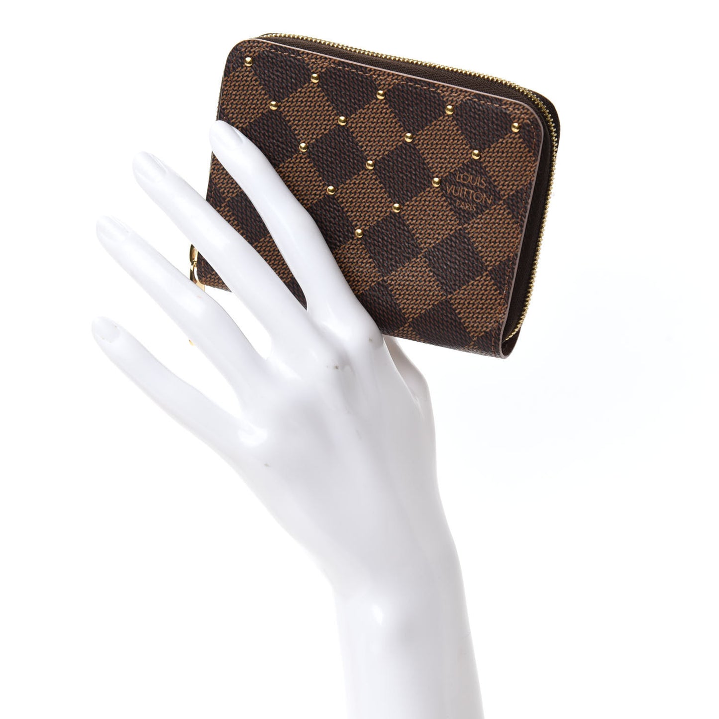 Damier Ebene Studded Zippy Coin Purse Rose Ballerine