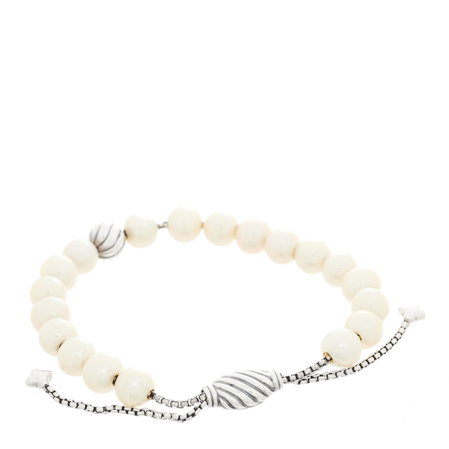 David Yurman Sterling Silver Pearl 8mm Spiritual Beads Adjustable Bracelet 1 of 3
