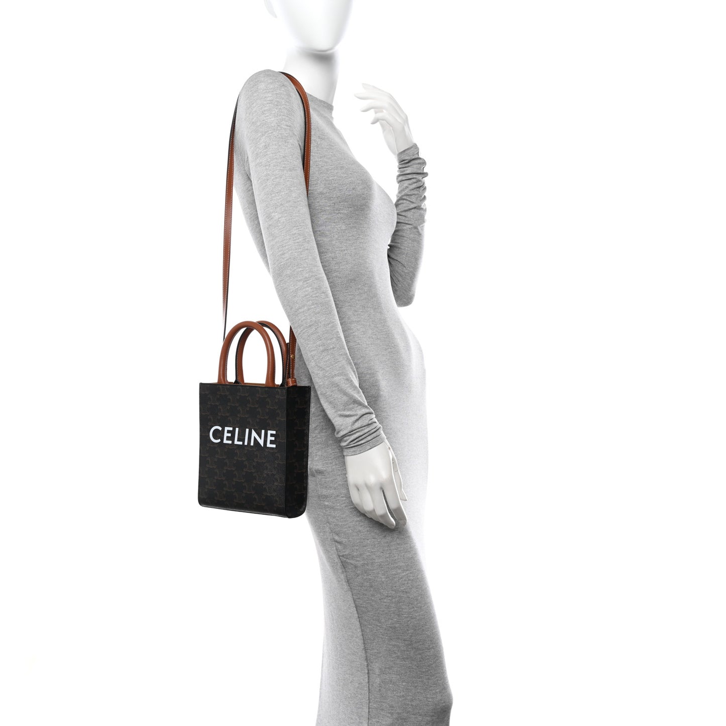 Triomphe Canvas Calfskin Mini Vertical Cabas Tan
