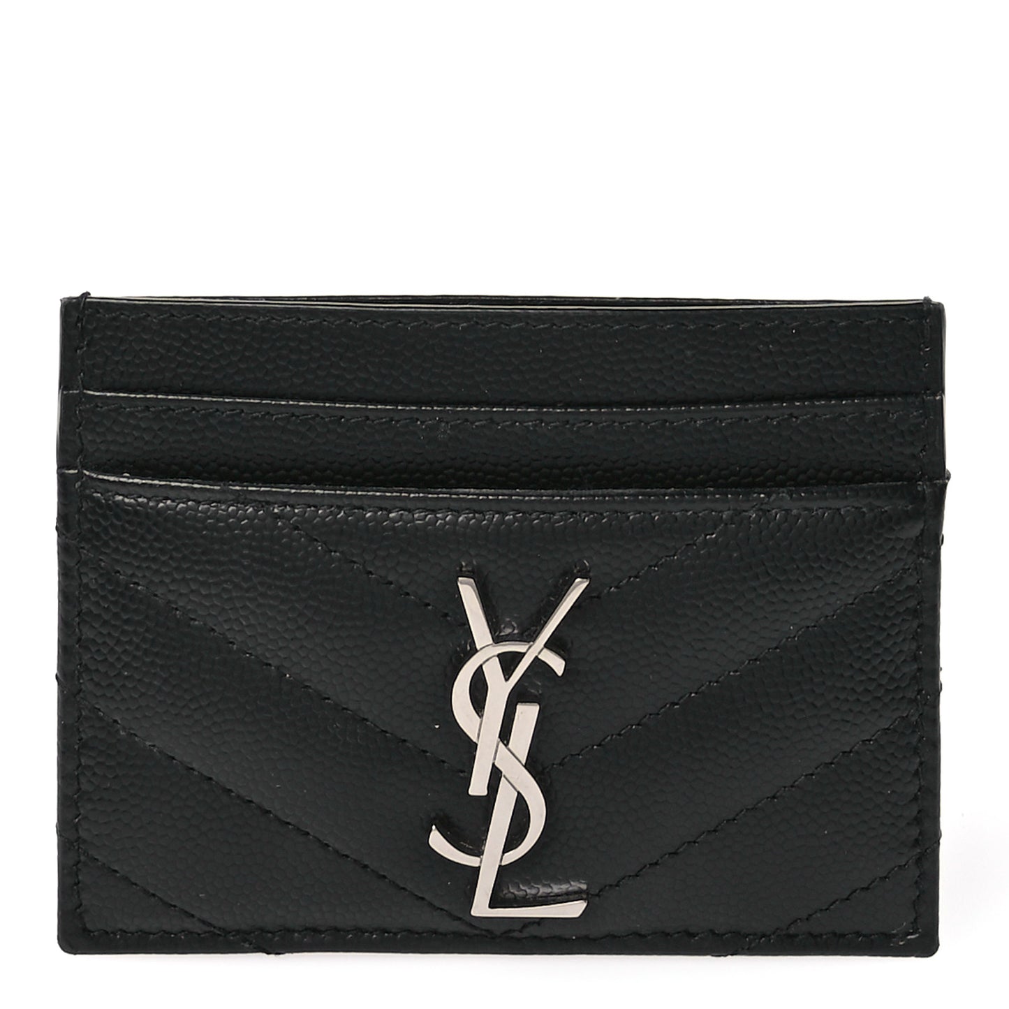Grain De Poudre Matelasse Chevron Monogram Credit Card Case Black