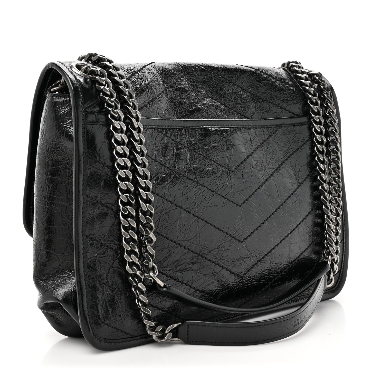 Crinkled Calfskin Matelasse Monogram Medium Niki Chain Satchel Black