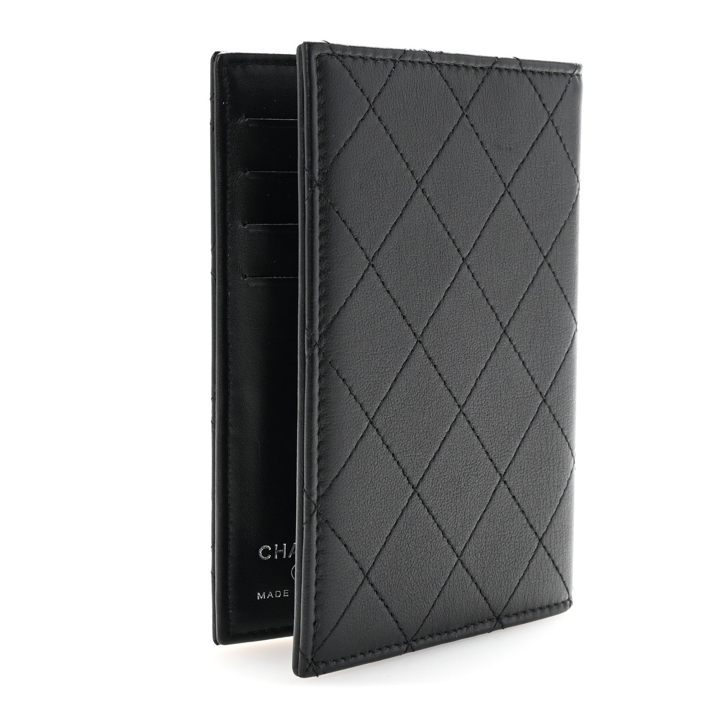 Grained Calfskin Quilted Passport Holder Wallet So Black