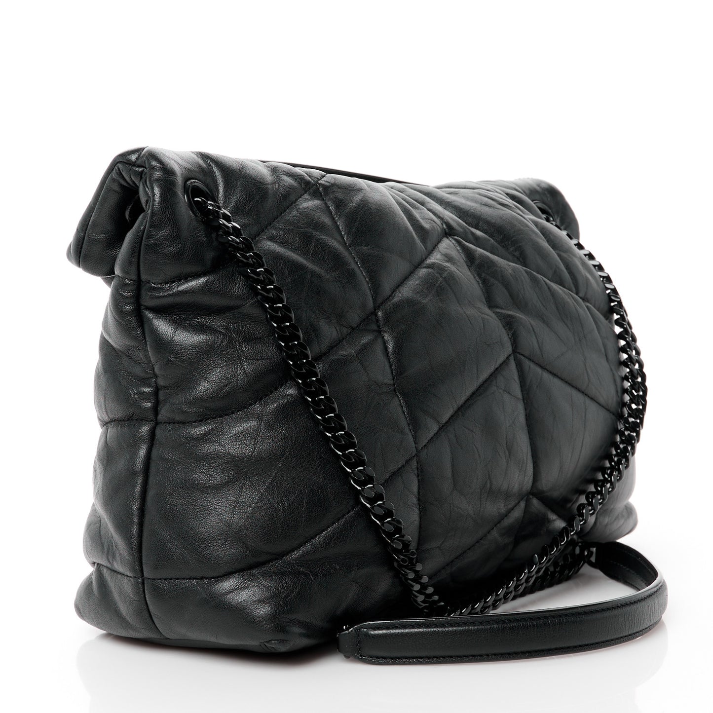 Lambskin Quilted Monogram Monochrome Medium Loulou Puffer Chain Satchel Black