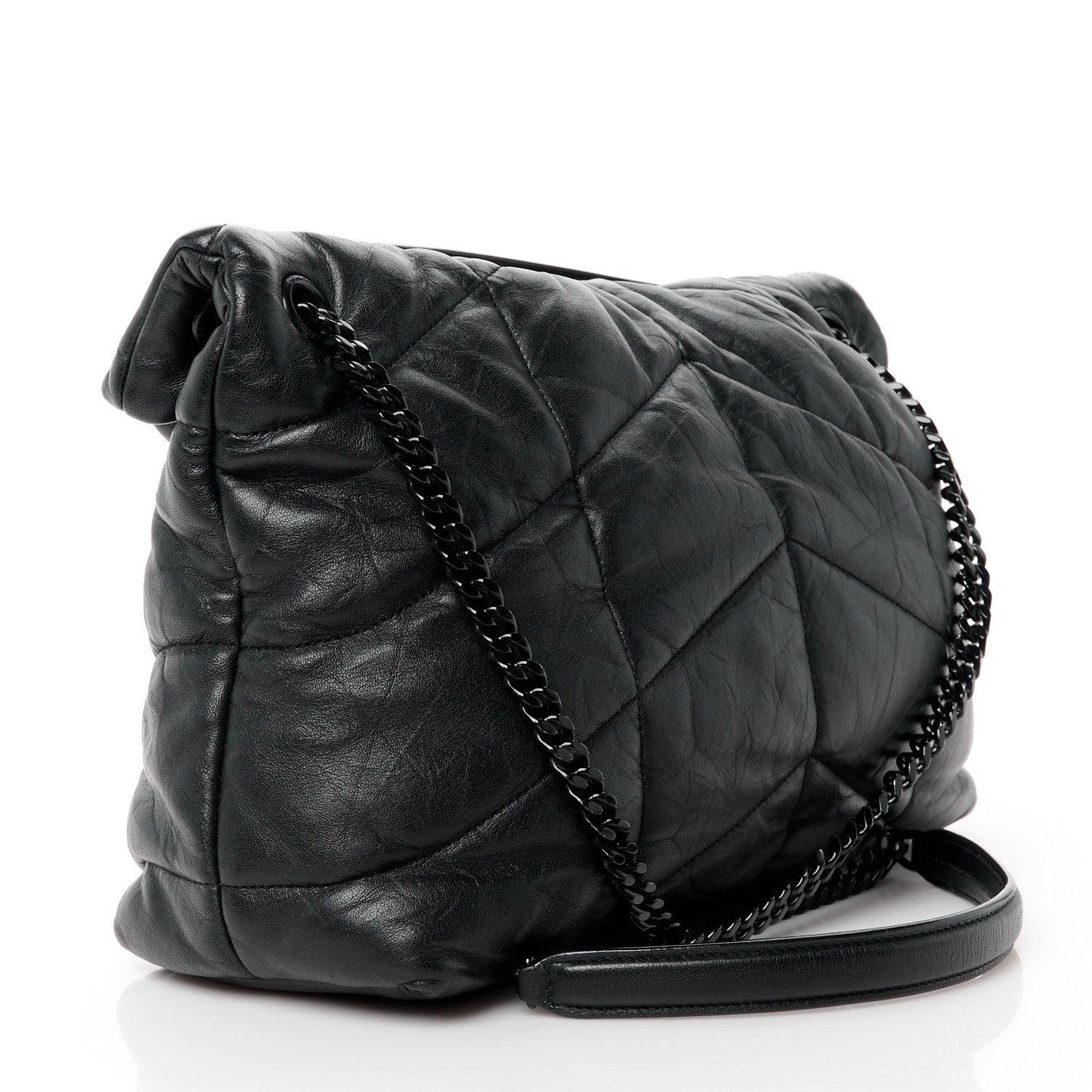 Saint Laurent Lambskin Quilted Monogram Monochrome Medium Loulou Puffer Chain Satchel Black 3 of 12