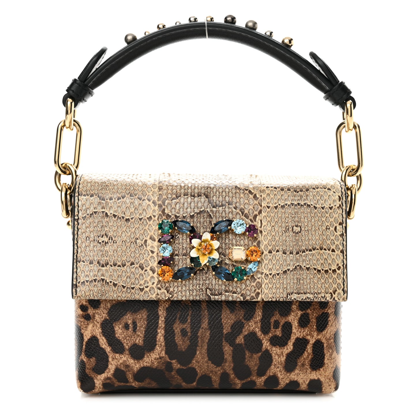 Dauphine Ayers Leopard Print Crystal Embellished DG Millennials Mini Crossbody Multicolor