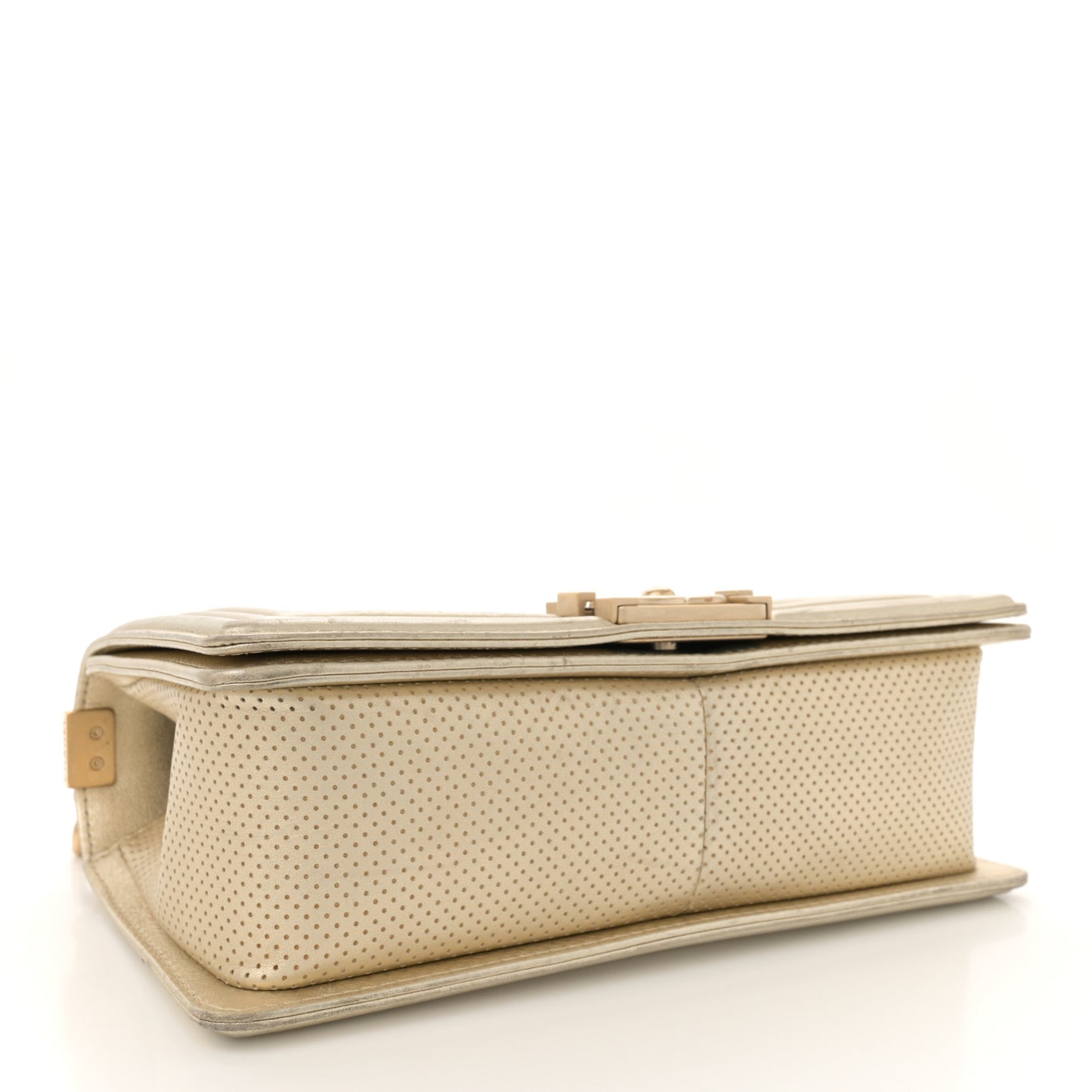 Metallic Perforated Lambskin Quilted Medium Boy Flap Gold