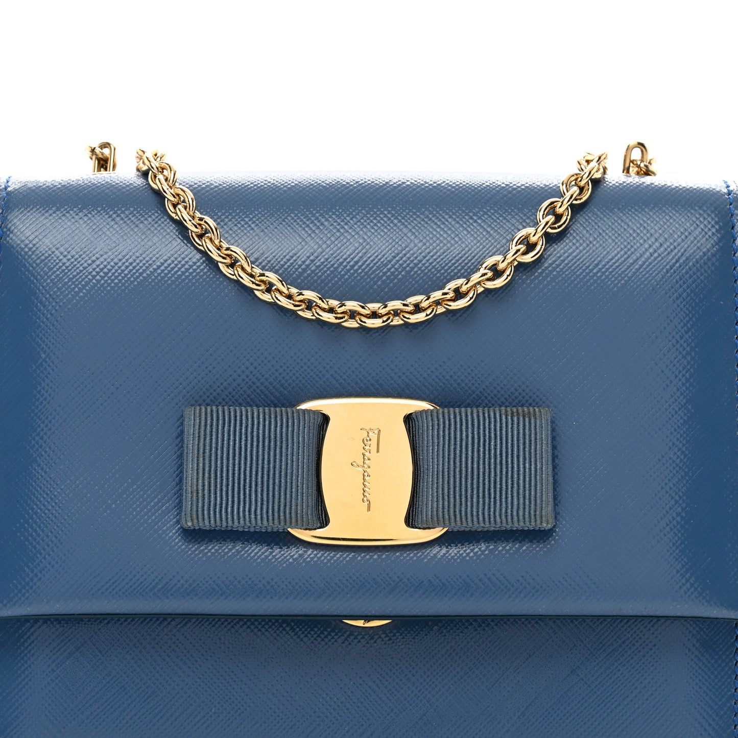 Hammered Calfskin Mini Vara Bow Crossbody Bag Blue