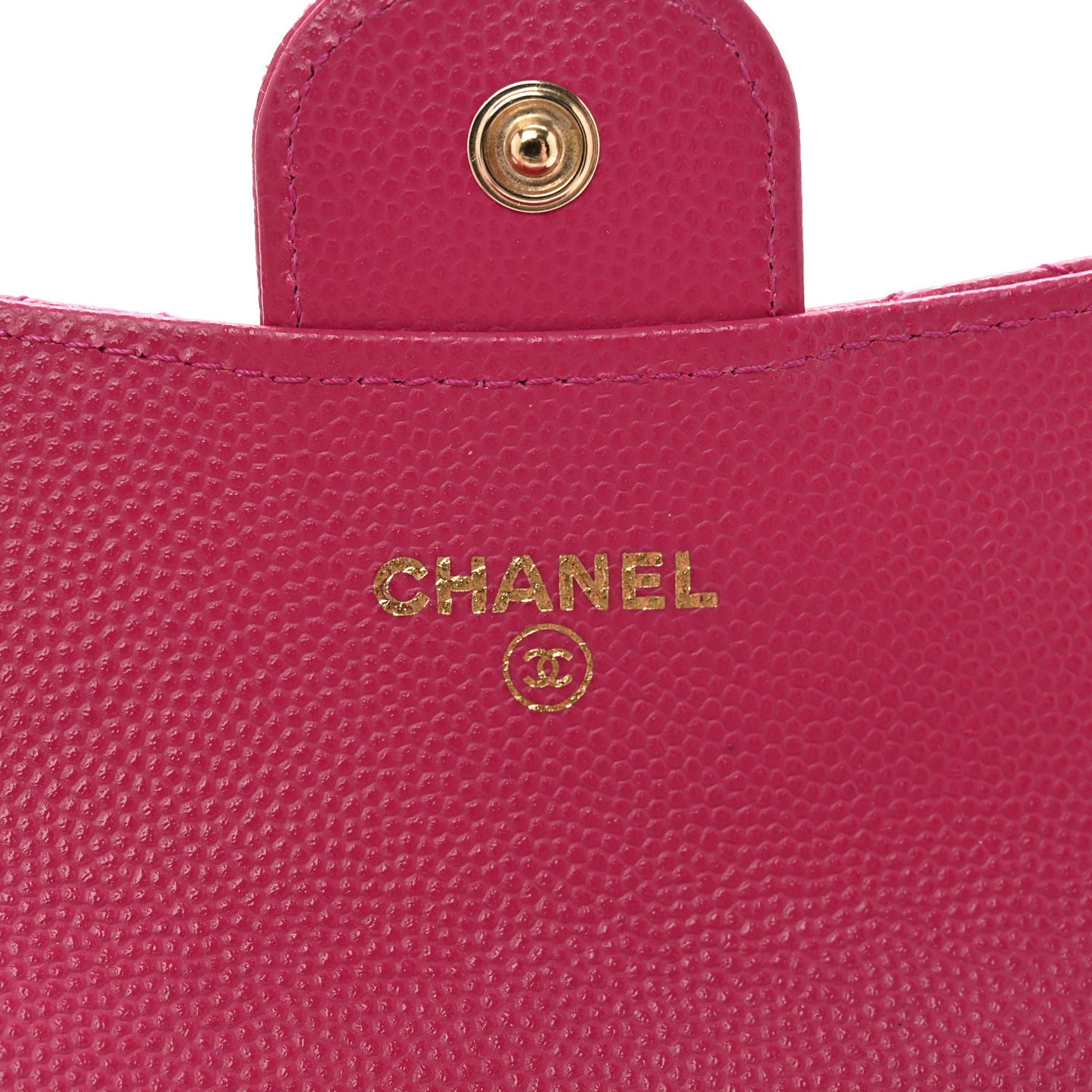 Caviar Quilted Flap Card Holder Wallet Dark Pink