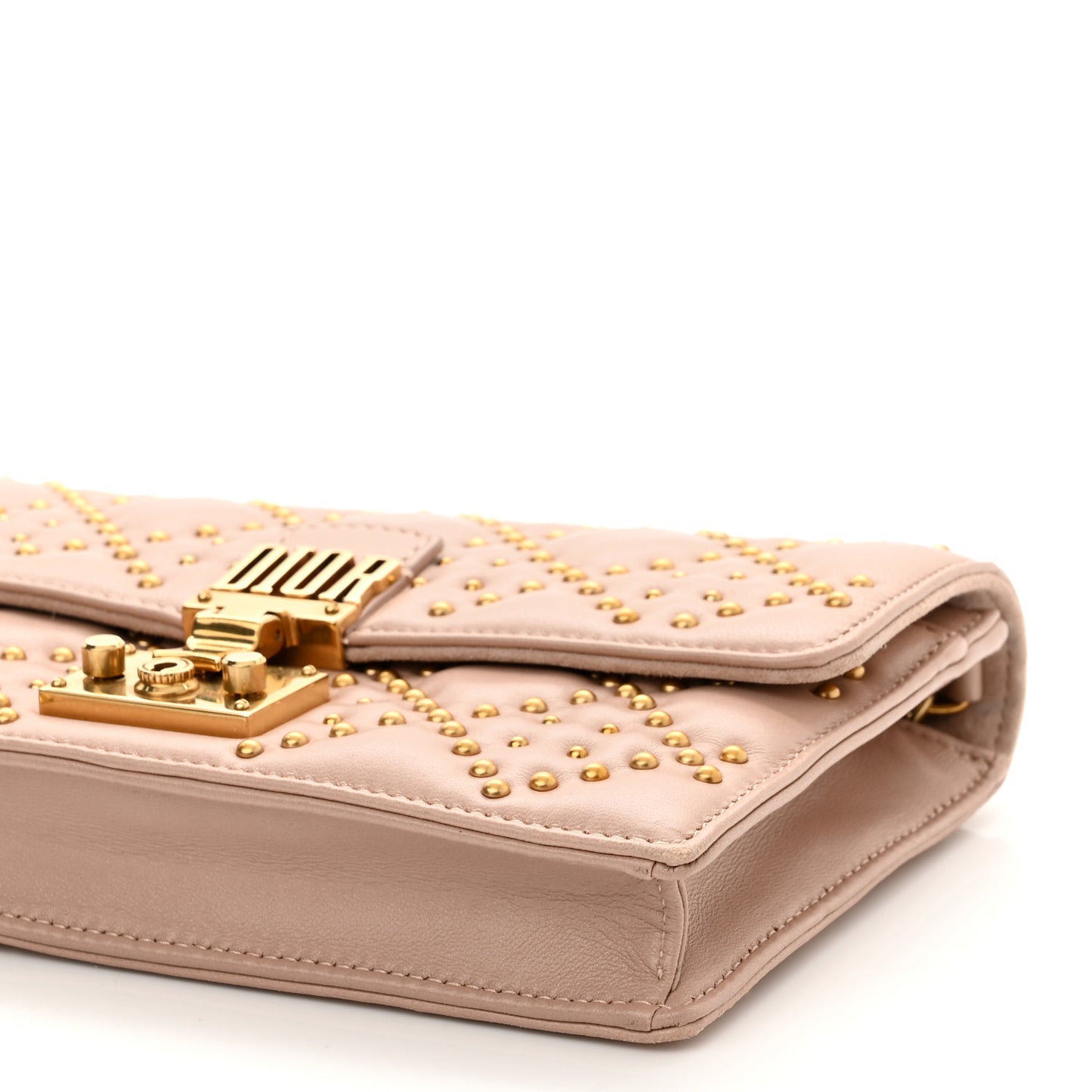 Lambskin Cannage Studded Dioraddict Wallet on Chain Clutch Nude