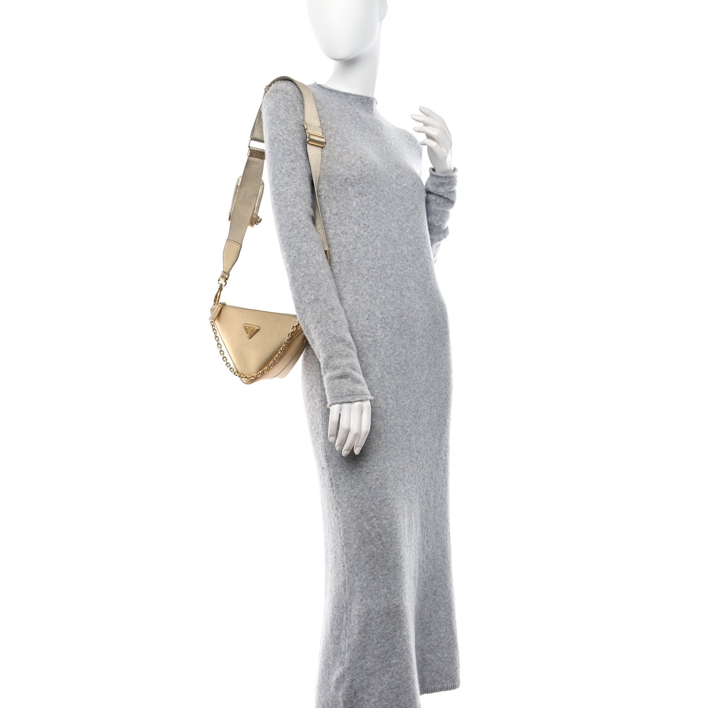Saffiano Lux Triangle Shoulder Bag Platino