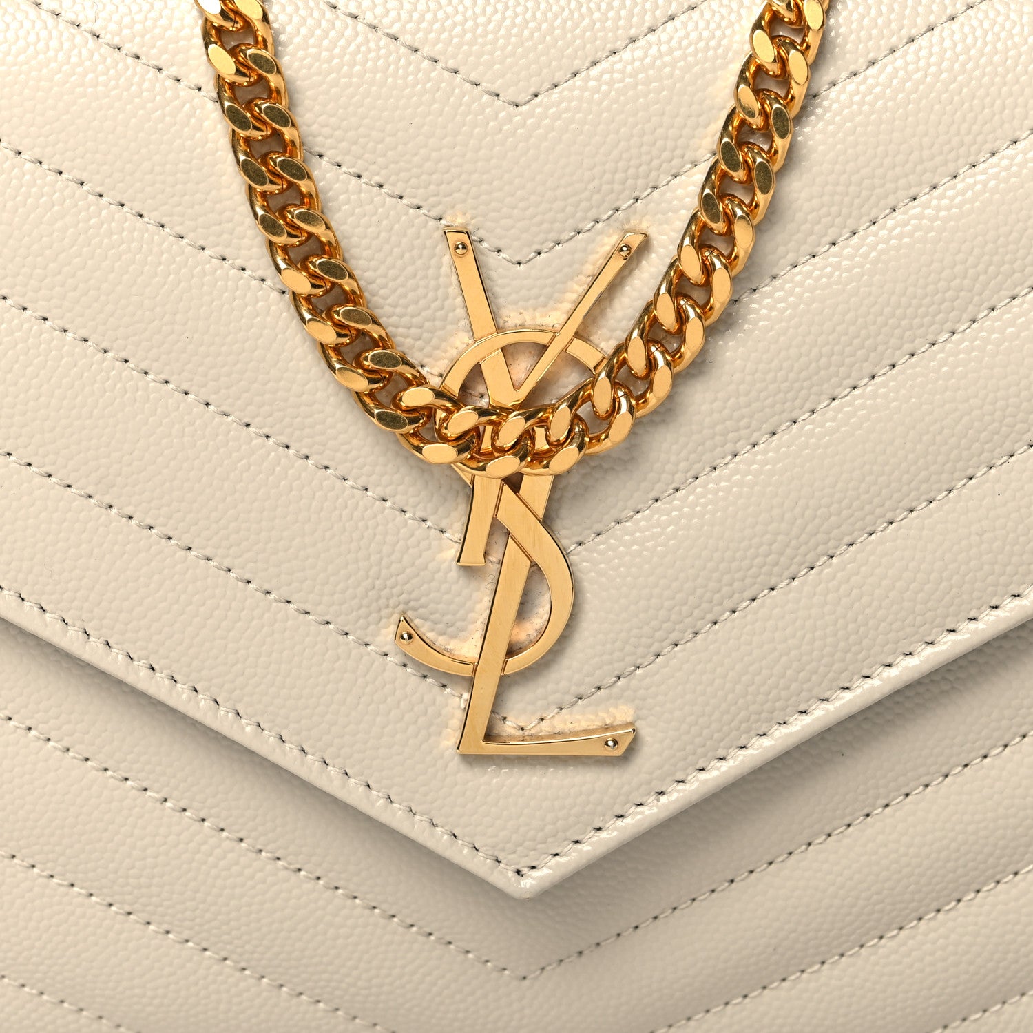 Saint Laurent Grain De Poudre Matelasse Chevron Monogram Chain Wallet Crema Soft 8 of 11