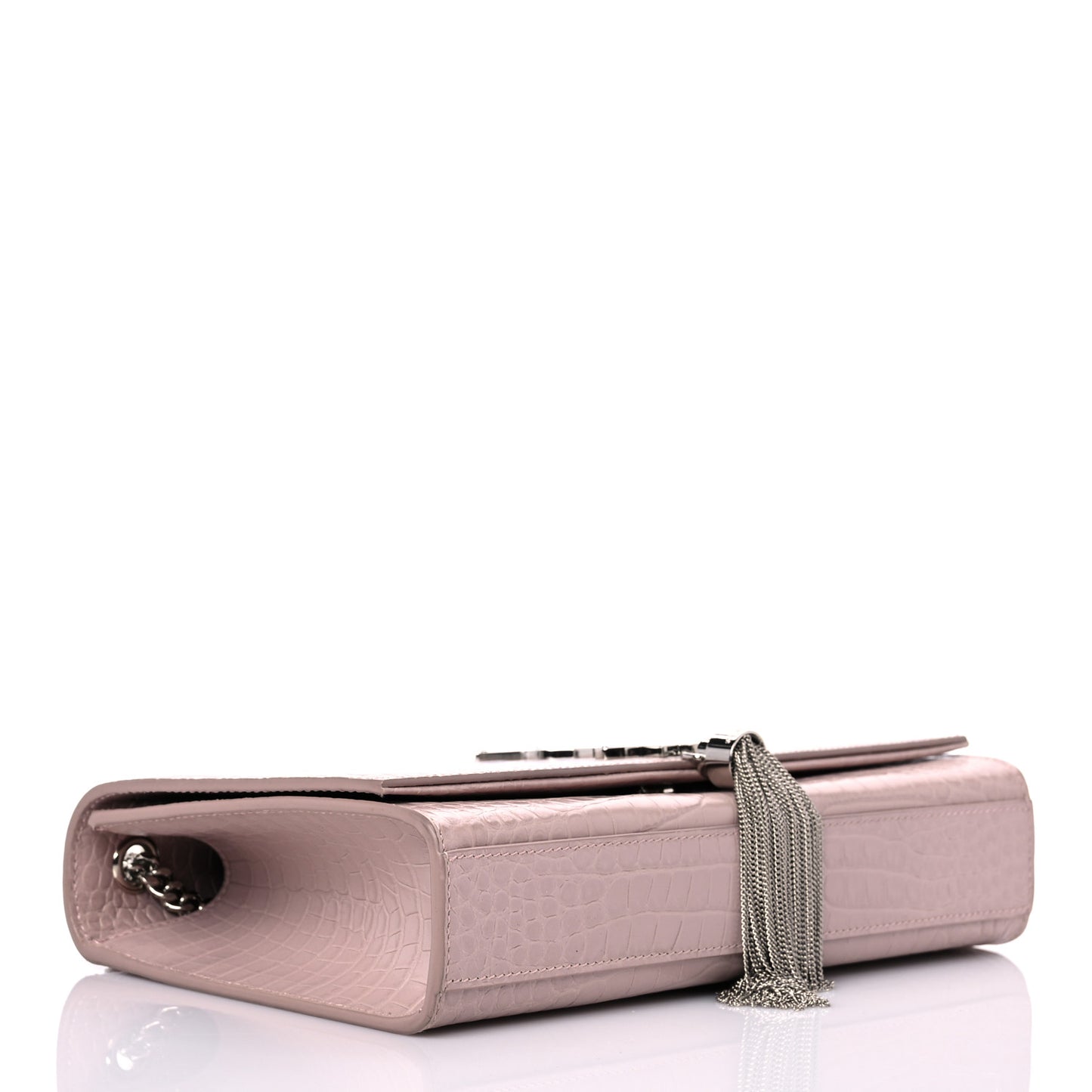 Calfskin Crocodile Embossed Medium Classic Monogram Kate Tassel Satchel Powder Pink