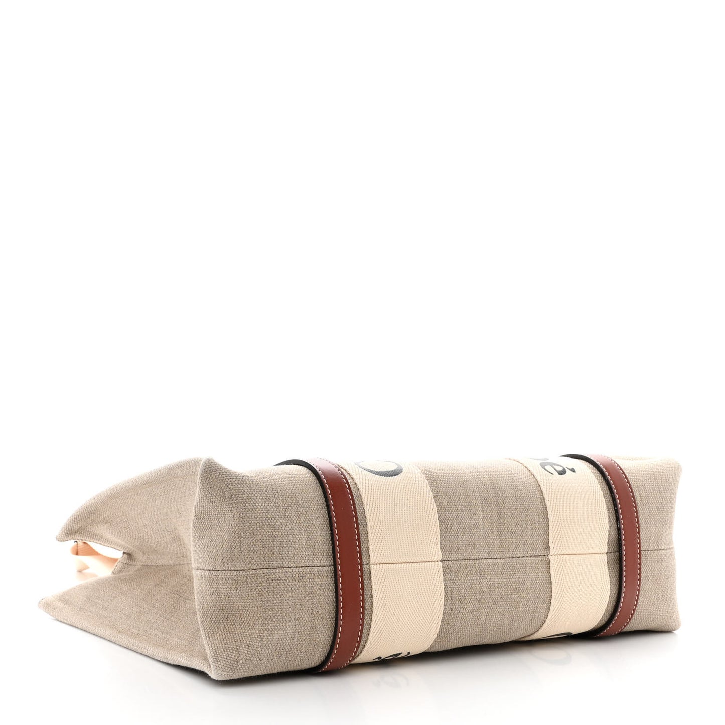 Linen Calfskin Medium Woody Ribbon Tote White Brown