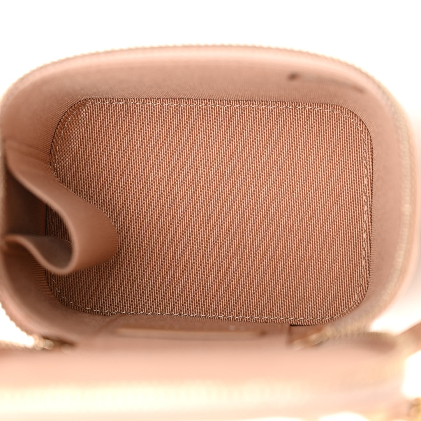 Lambskin Quilted Top Handle Mini Vanity Case With Chain Beige