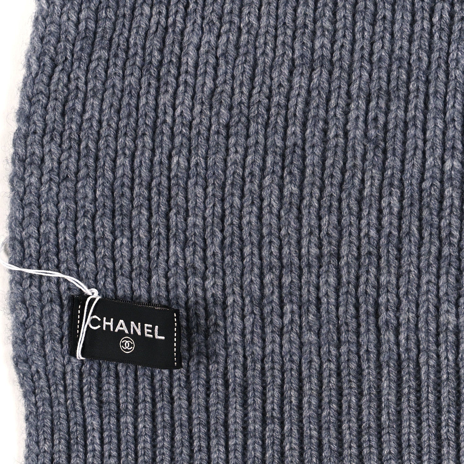 Chanel Cashmere Knitted CC Scarf Grey 3 of 3