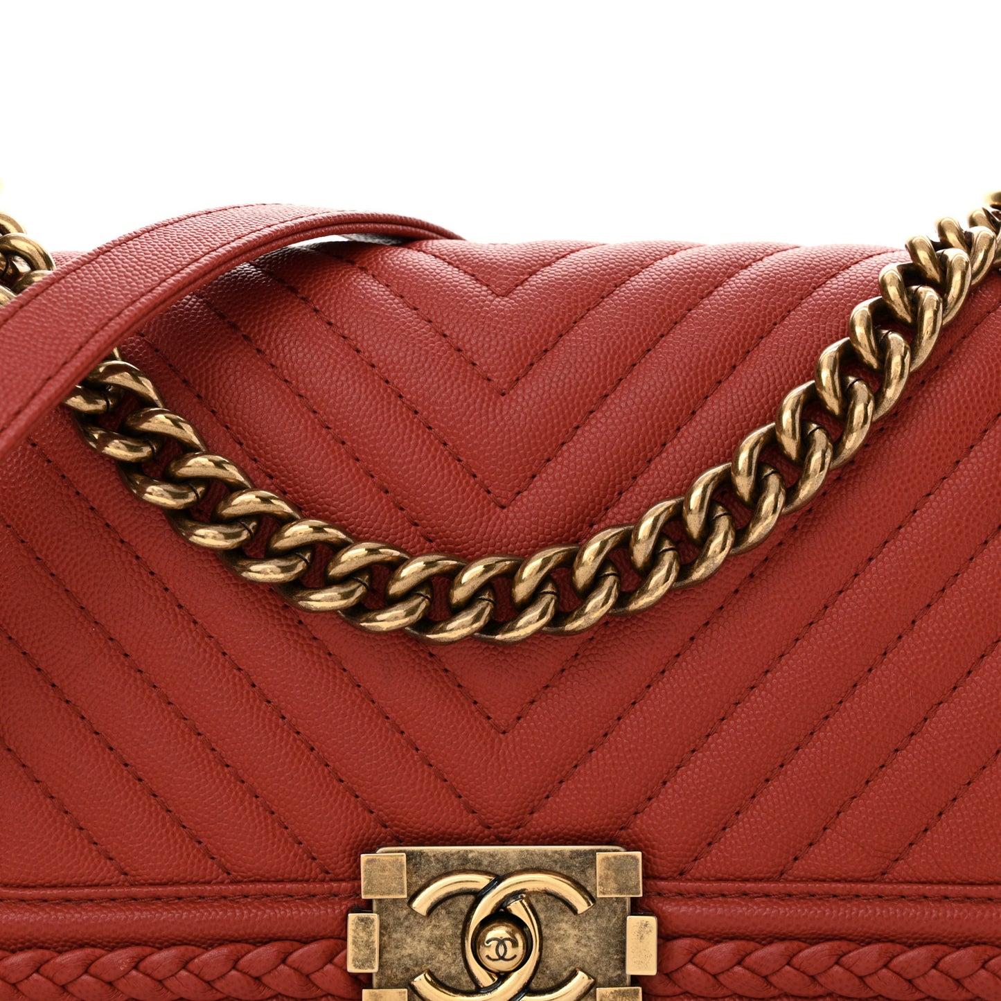 Caviar Chevron Quilted Braided Small Boy Flap Red (TEST SECOND PRODUCT)
