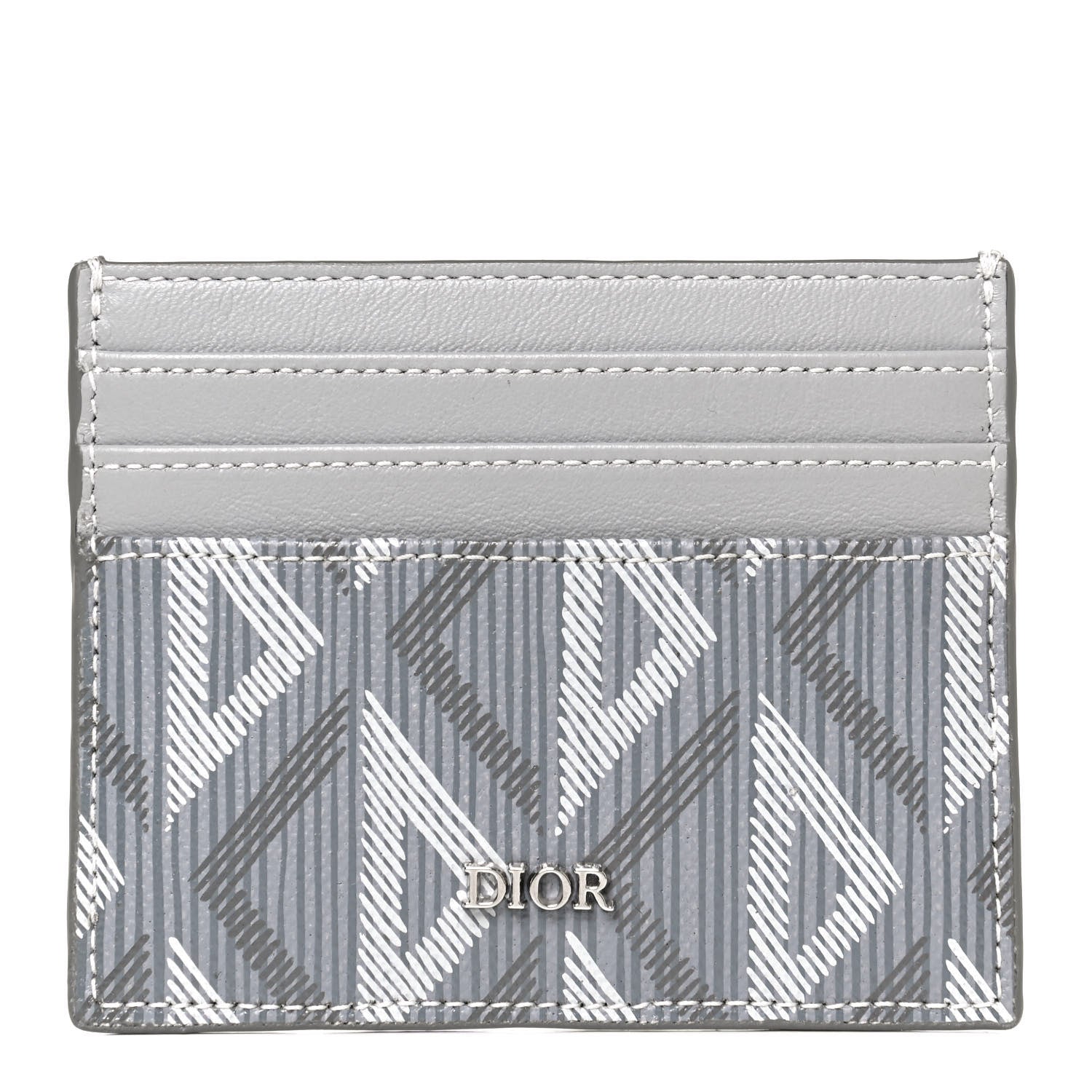 Christian Dior Calfskin CD Diamond Canvas Card Holder Grey 990154