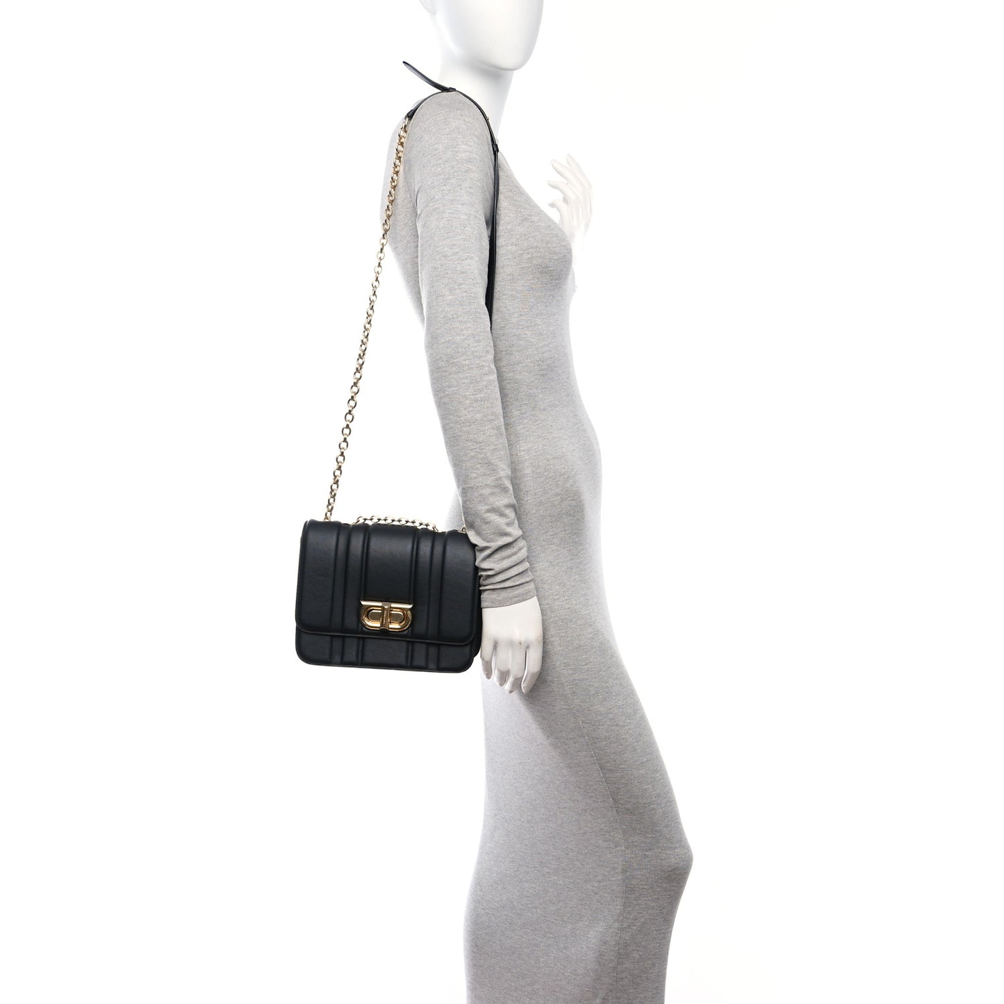 Calfskin Quilted Medium New Gancini Shoulder Bag Black