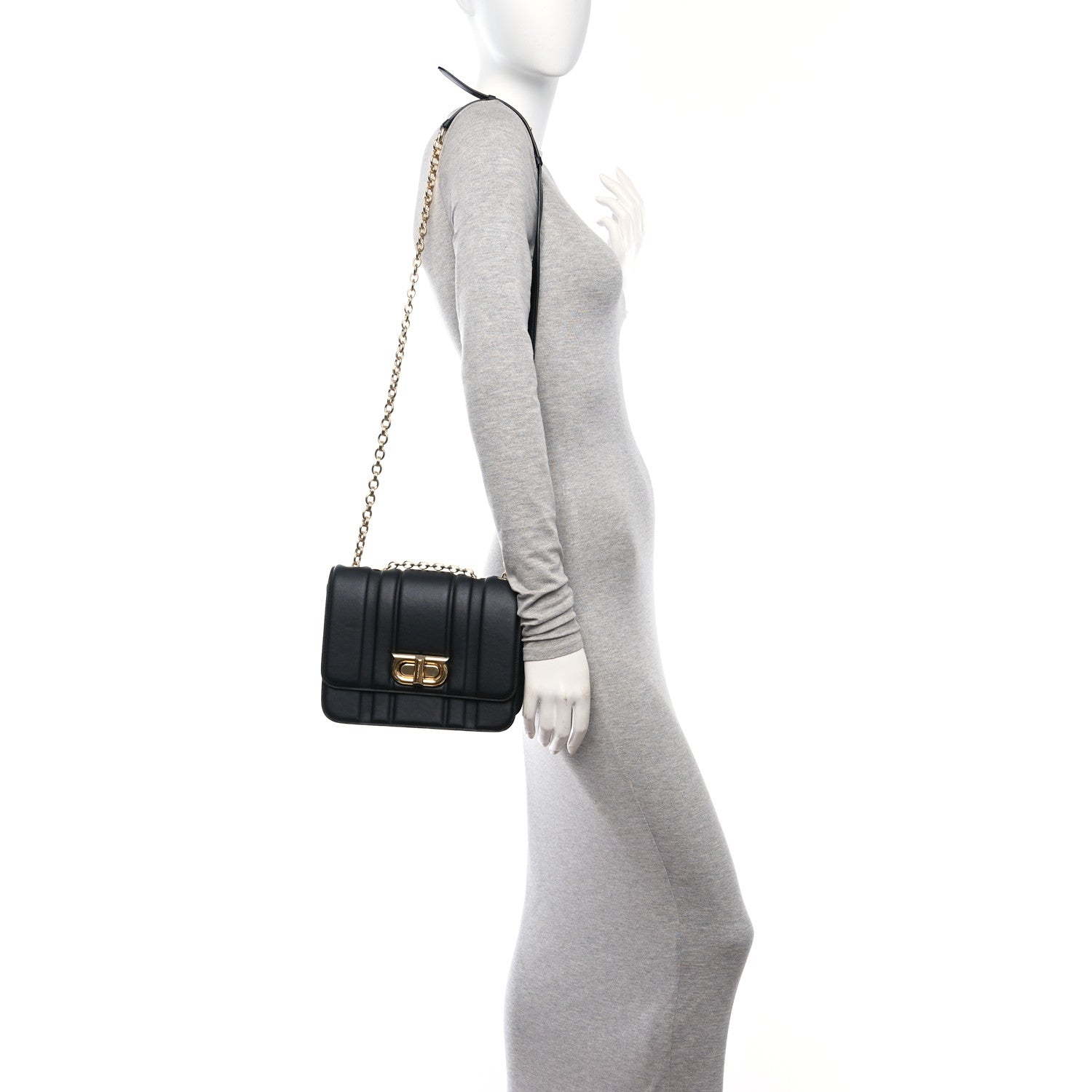 Salvatore Ferragamo Calfskin Quilted Medium New Gancini Shoulder Bag Black 3 of 13