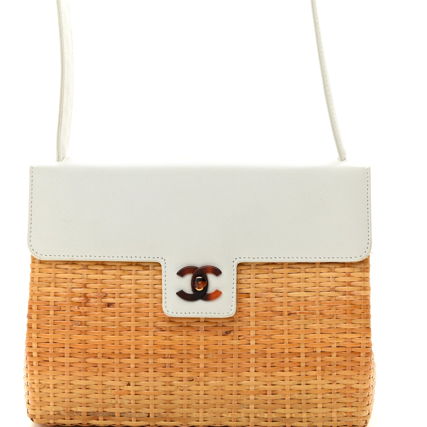 Calfskin Rattan Basket Flap Shoulder Bag White