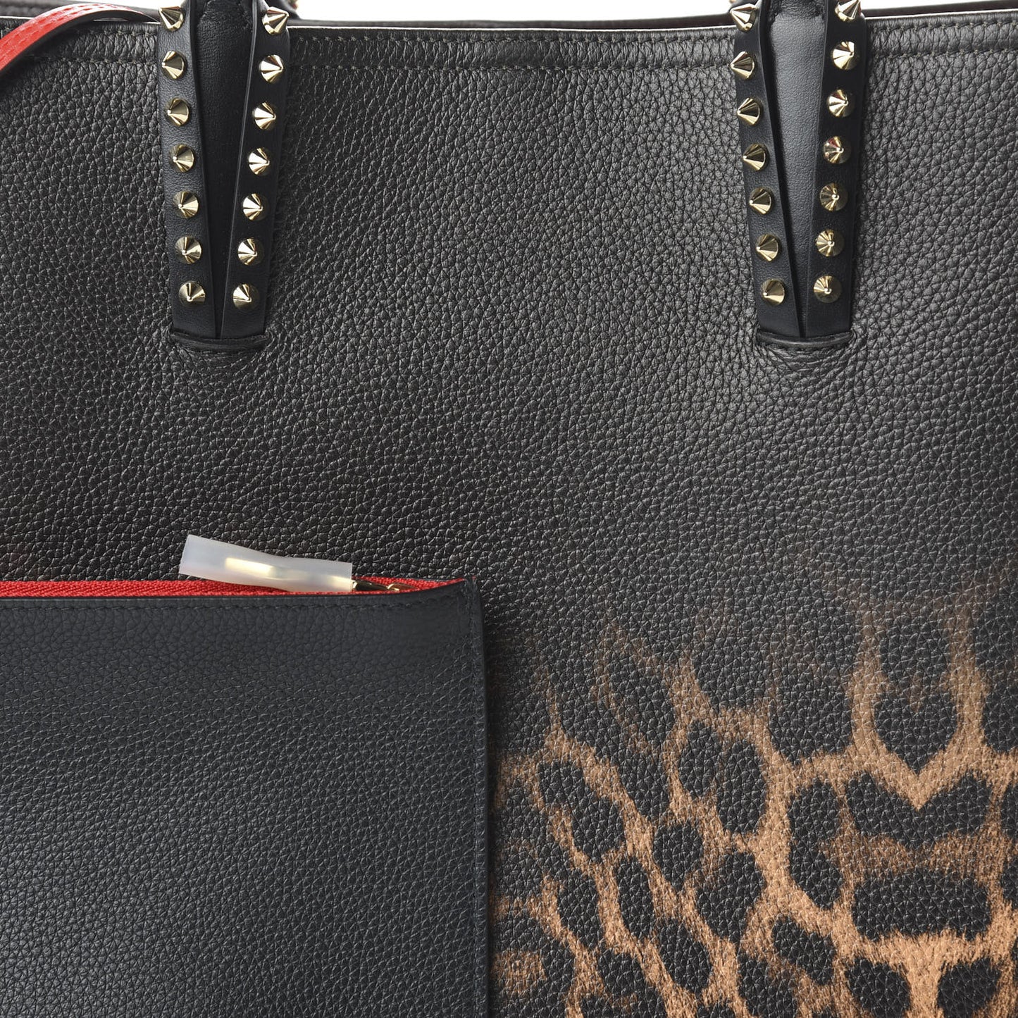 Calfskin Degrade Leopard Print Spikes East West Cabata Tote Black Multi