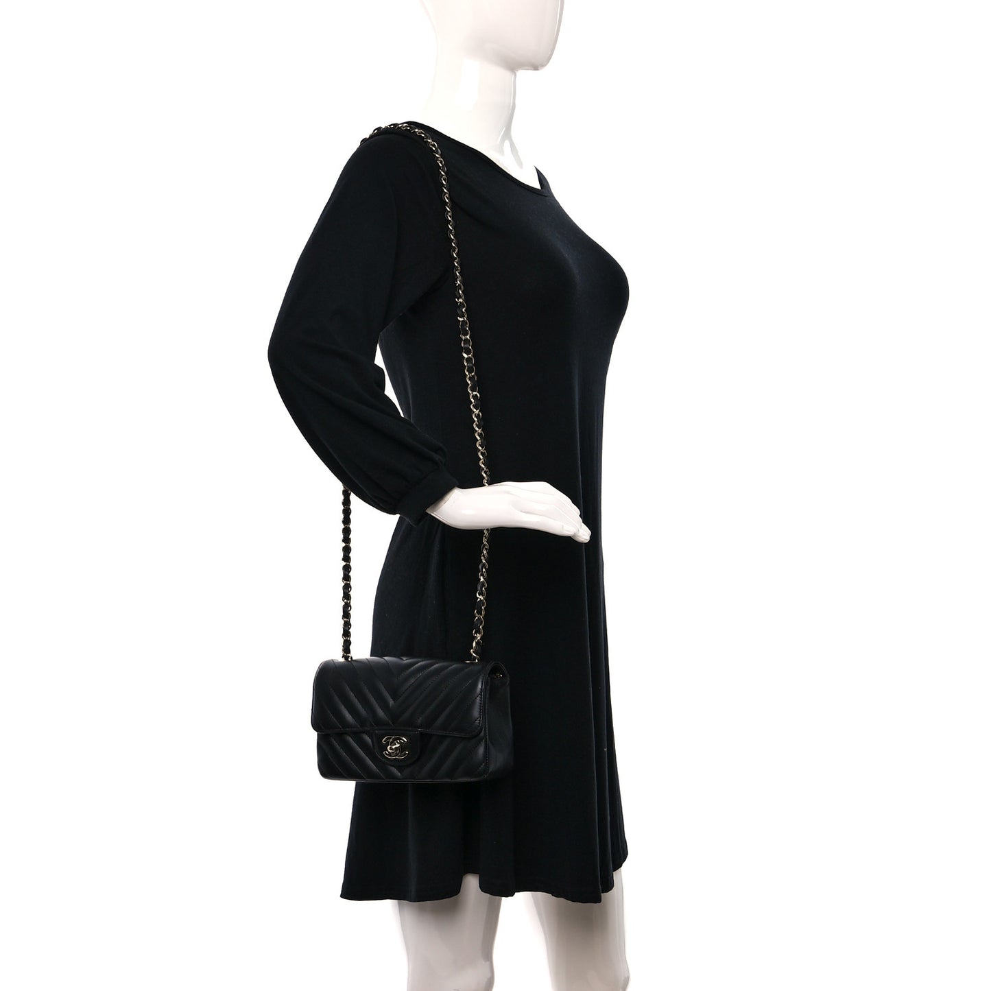 Lambskin Chevron Quilted Mini Rectangular Flap Black