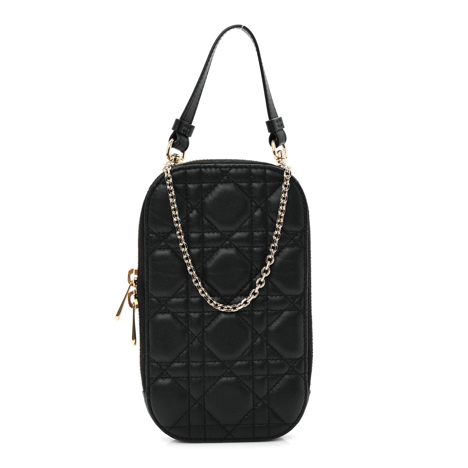 ディオール　スマホバッグ　used Christian Dior Lambskin Cannage Lady Dior Phone Holder Black