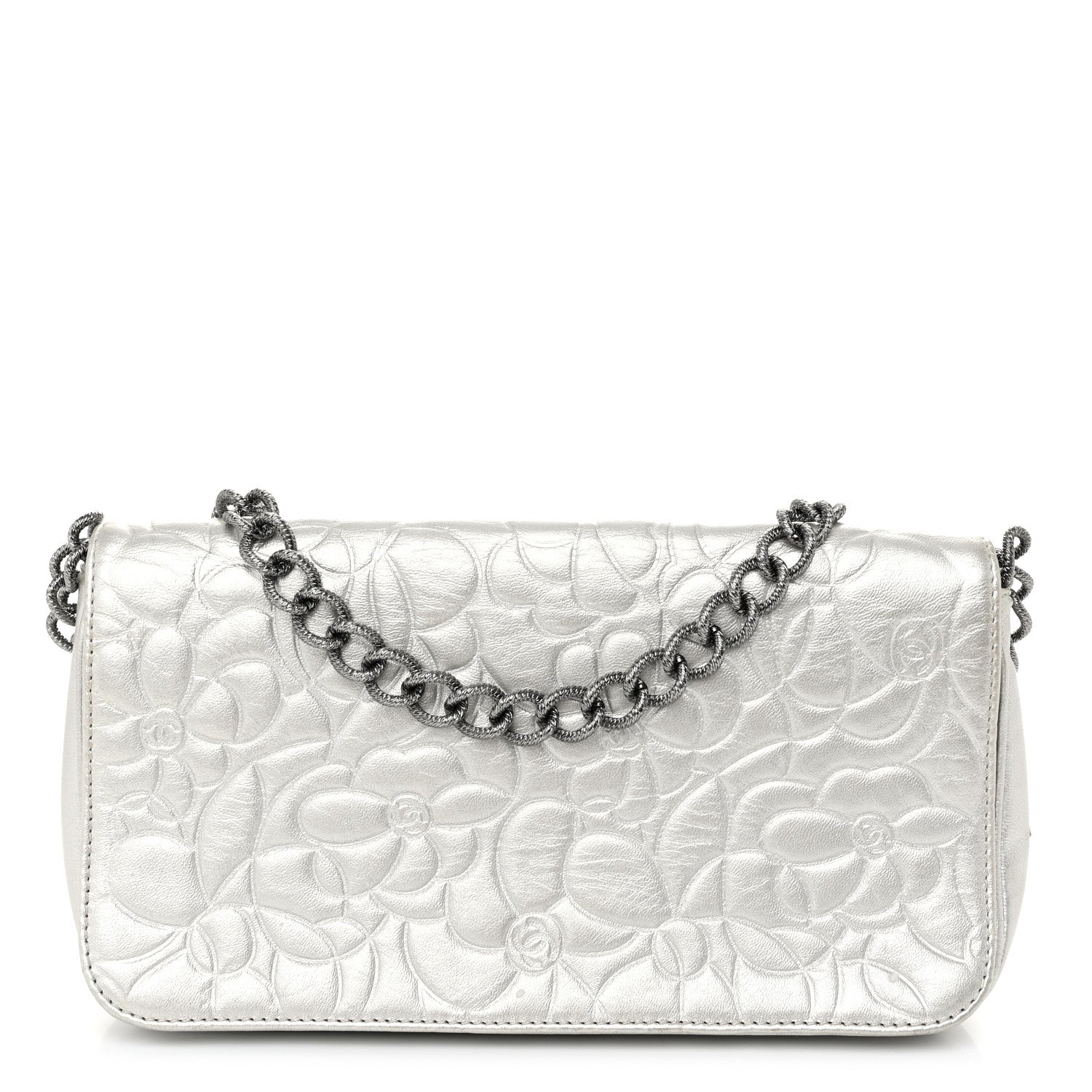 Chanel Metallic Lambskin Camellia Single Flap Silver 1 of 11
