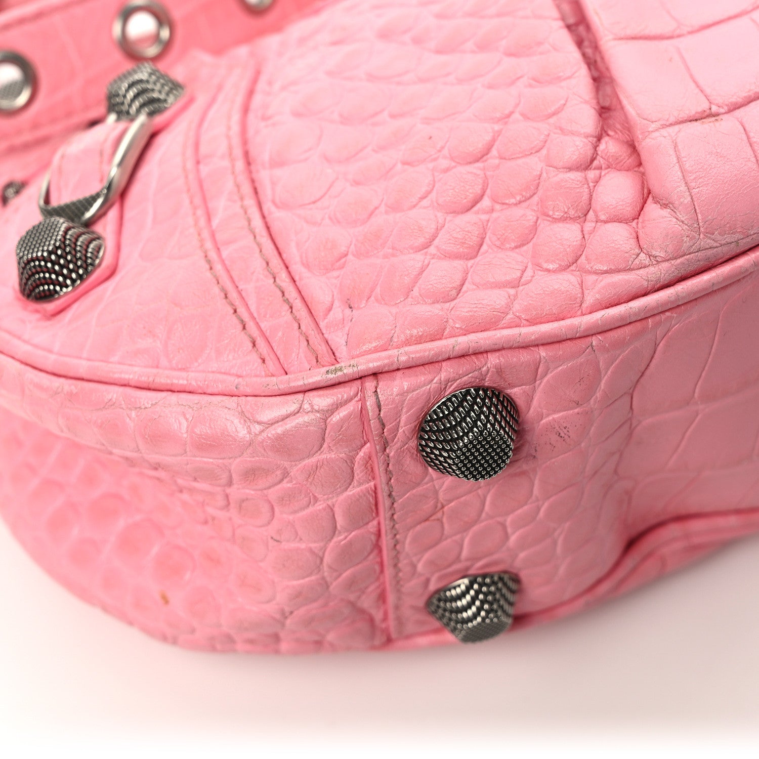 Balenciaga Extra Supple Calfskin Crocodile Embossed Small Le Cagole Shoulder Bag Sweet Pink 10 of 11