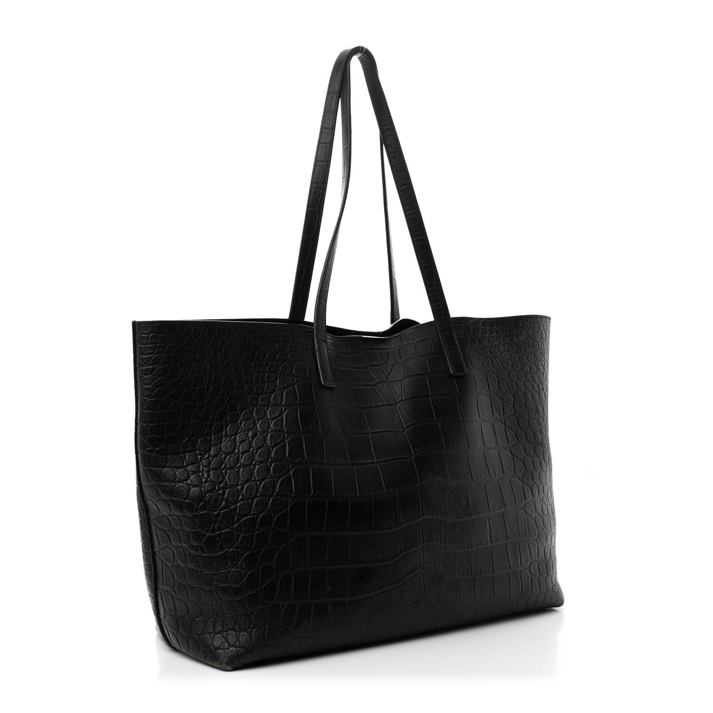 Calfskin Crocodile Embossed Shopping Tote Black