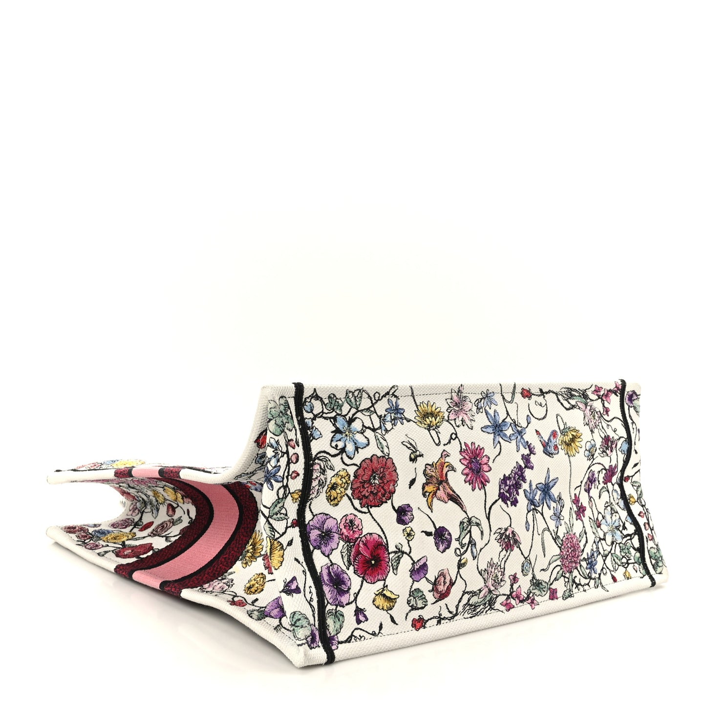 Canvas Embroidered Large Florilegio Book Tote White Multicolor